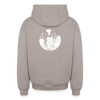 Railway Sketch - Oversized Heavyweight Unisex Zip Hoodie - taupe - Back - AI Model Male 178 light (178cm)