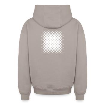 Carré radial en demi-ton - Sweat à capuche unisexe zippé oversize épais SPREAD - taupe - Dos - AI Model Male 178 light (178cm)