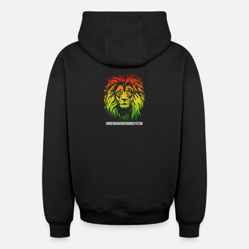 Lion Rainbow Underground Sound - Sweat à capuche unisexe zippé oversize épais SPREAD - noir