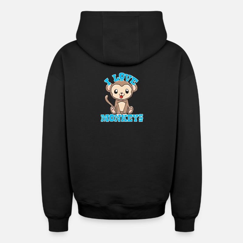 singes - Sweat à capuche unisexe zippé oversize épais SPREAD - noir