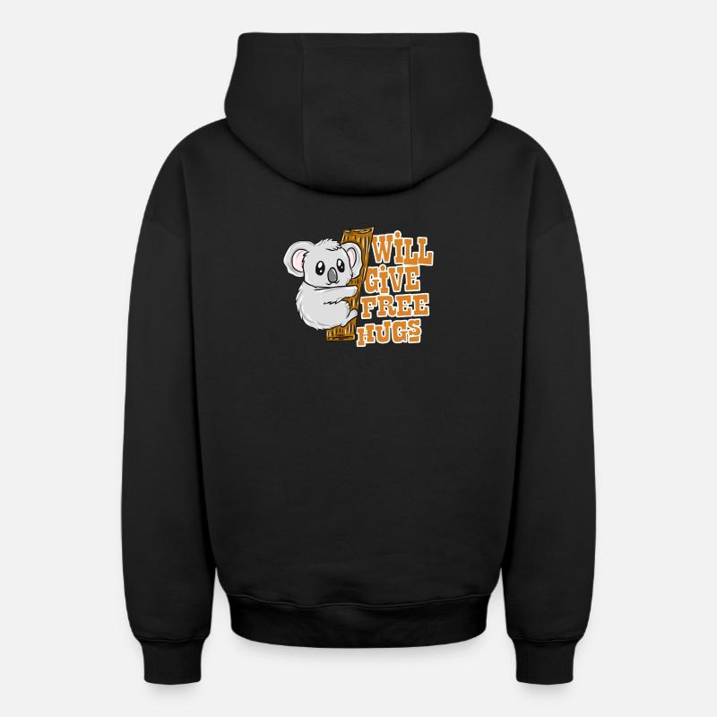 Koala - Sweat à capuche unisexe zippé oversize épais SPREAD - noir
