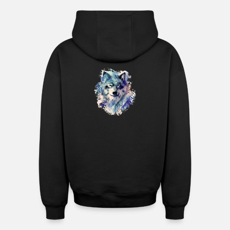 Loup dans le Nord - Sweat à capuche unisexe zippé oversize épais SPREAD - noir