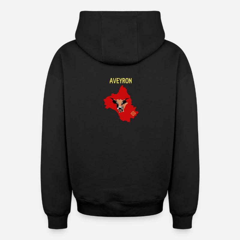 Aveyron - Sweat à capuche unisexe zippé oversize épais SPREAD - noir