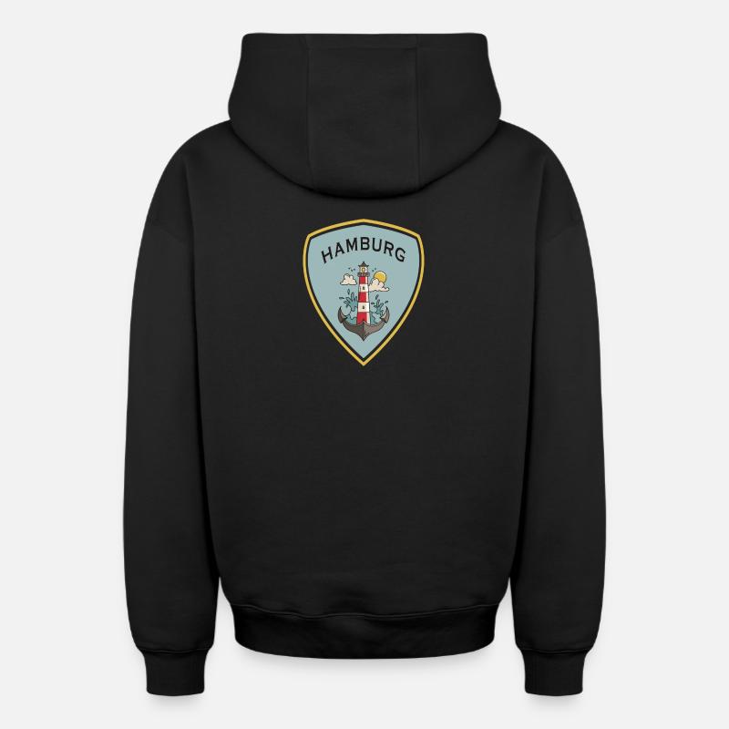 Design de l'écusson Hambourg - Sweat à capuche unisexe zippé oversize épais SPREAD - noir