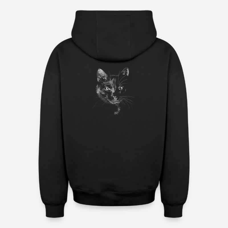 Chat noir - Sweat à capuche unisexe zippé oversize épais SPREAD - noir
