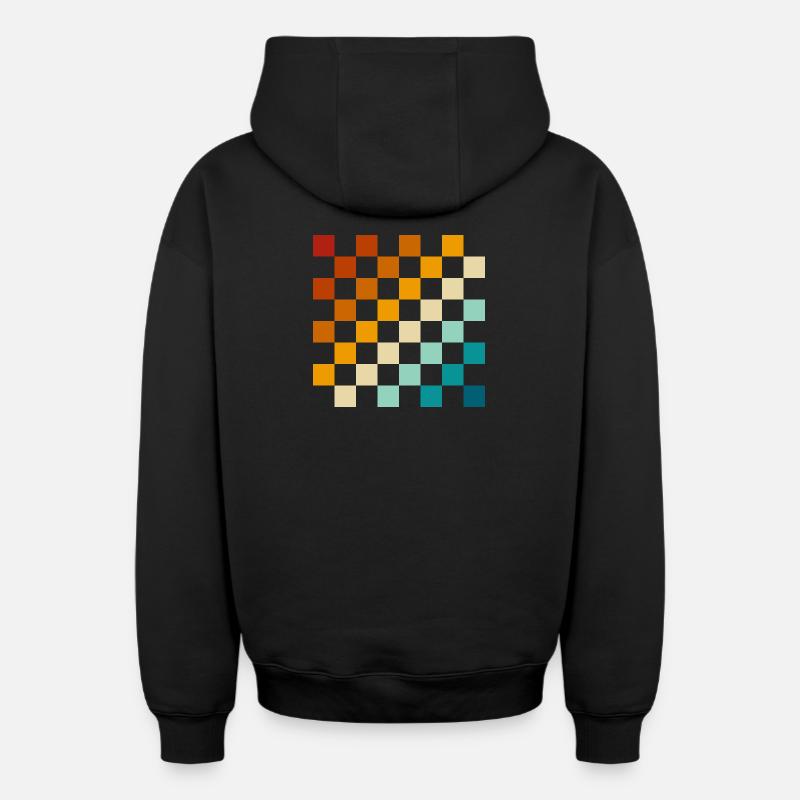 Échiquier rétro - Sweat à capuche unisexe zippé oversize épais SPREAD - noir