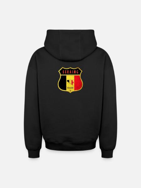 Seraing Belgique Armoiries Drapeaux Design - Sweat à capuche unisexe zippé oversize épais SPREAD - noir