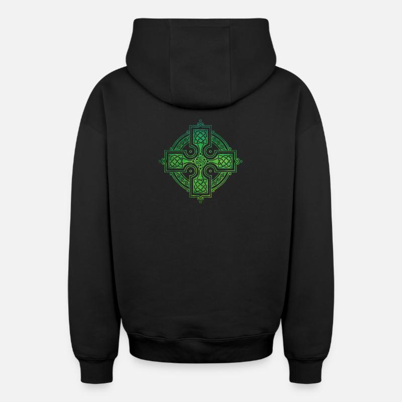 Croix celtique - Sweat à capuche unisexe zippé oversize épais SPREAD - noir