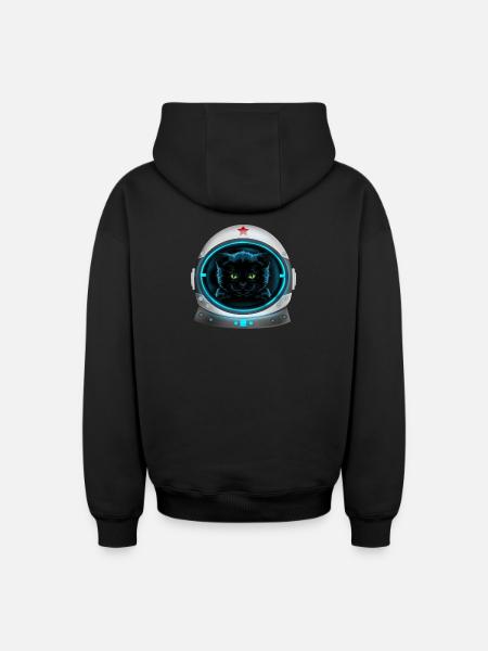 angry space cat astronaut - Oversized Heavyweight Unisex Zip Hoodie - black