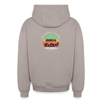 Sulawesi Indonesien Strand Design - Oversized Heavyweight Unisex Zip Hoodie - Taupe - Hinten - AI Model Male 178 light (178cm)