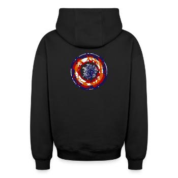 Crazy Bullseye - Oversized Heavyweight Unisex Zip Hoodie - black - Back - AI Model Male 185 dark (185cm)