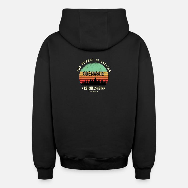 Reichelsheim Odenwald Design - Sweat à capuche unisexe zippé oversize épais SPREAD - noir