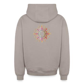 sparkling and shining star as a frame - Oversized Heavyweight Unisex Zip Hoodie - taupe - Back - AI Model Male 178 light (178cm)