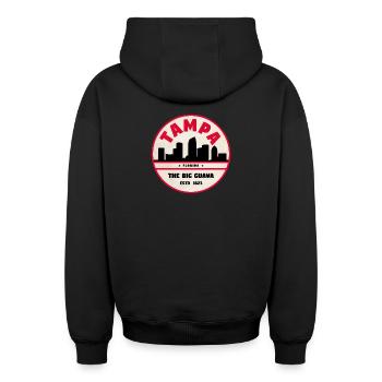 Tampa Skyline Retro Badge - Oversized Heavyweight Unisex Zip Hoodie - Schwarz - Hinten - AI Model Male 185 dark (185cm)