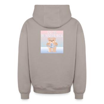 Gute Besserung - KINDER FIEBER - Oversized Heavyweight Unisex Zip Hoodie - Taupe - Hinten - AI Model Male 178 light (178cm)