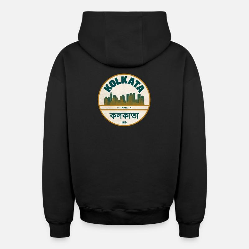 Kolkata Skyline Badge - Sweat à capuche unisexe zippé oversize épais SPREAD - noir