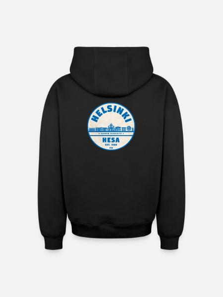 Helsinki Skyline Emblem 1550 - Oversized Heavyweight Unisex Zip Hoodie - black