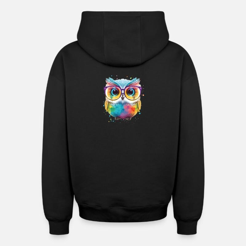 Bunte Brillen Eule - Oversized Heavyweight Unisex Zip Hoodie - Schwarz