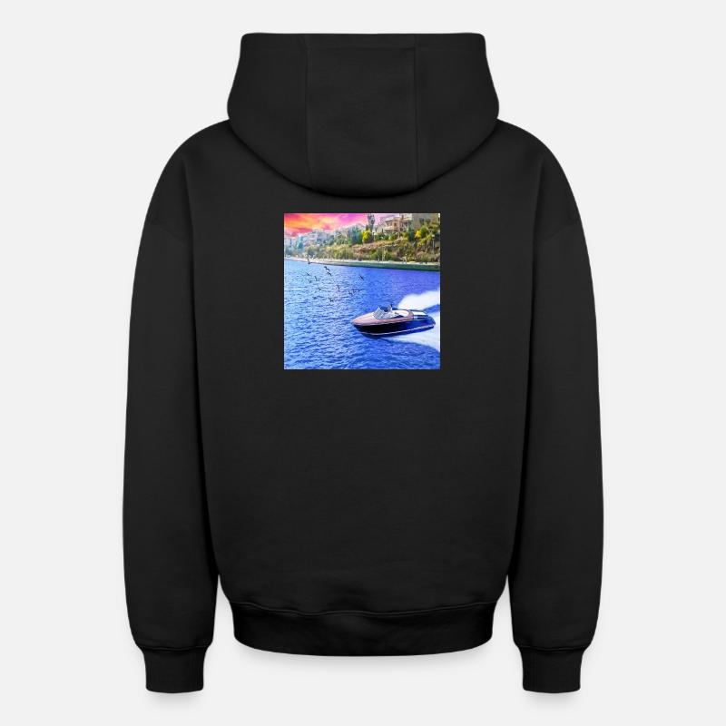 Vue naturelle - Sweat à capuche unisexe zippé oversize épais SPREAD - noir