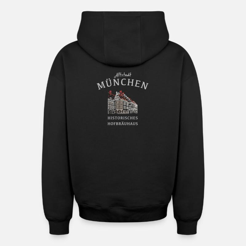 Hofbräuhaus historique Munich, Bavière - Sweat à capuche unisexe zippé oversize épais SPREAD - noir