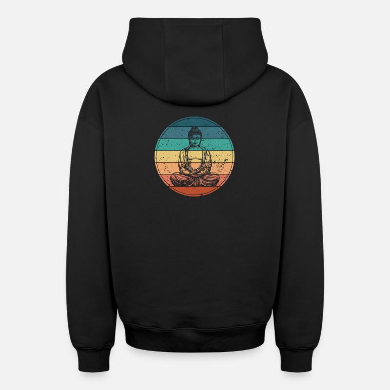 Buddha en Méditation Arc-en-Ciel - Sweat à capuche unisexe zippé oversize épais SPREAD - noir