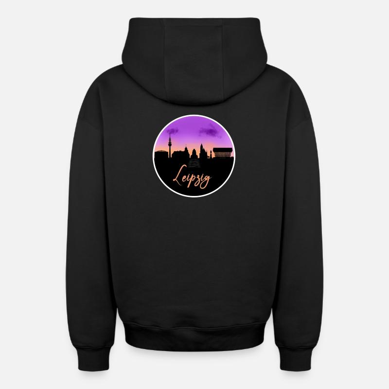 Leipzig Fine Skyline - Sweat à capuche unisexe zippé oversize épais SPREAD - noir