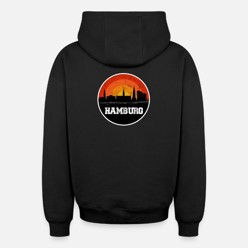 Hamburg Skyline Original - Sweat à capuche unisexe zippé oversize épais SPREAD - noir