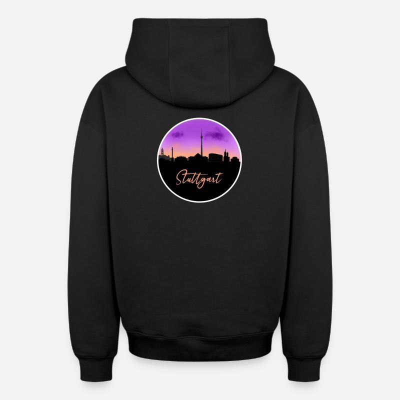 Stuttgart Fine Skyline - Sweat à capuche unisexe zippé oversize épais SPREAD - noir