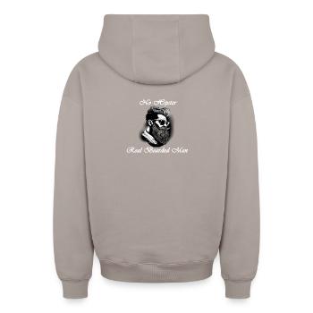 no Hipster white - Oversized Heavyweight Unisex Zip Hoodie - taupe - Back - AI Model Male 178 light (178cm)