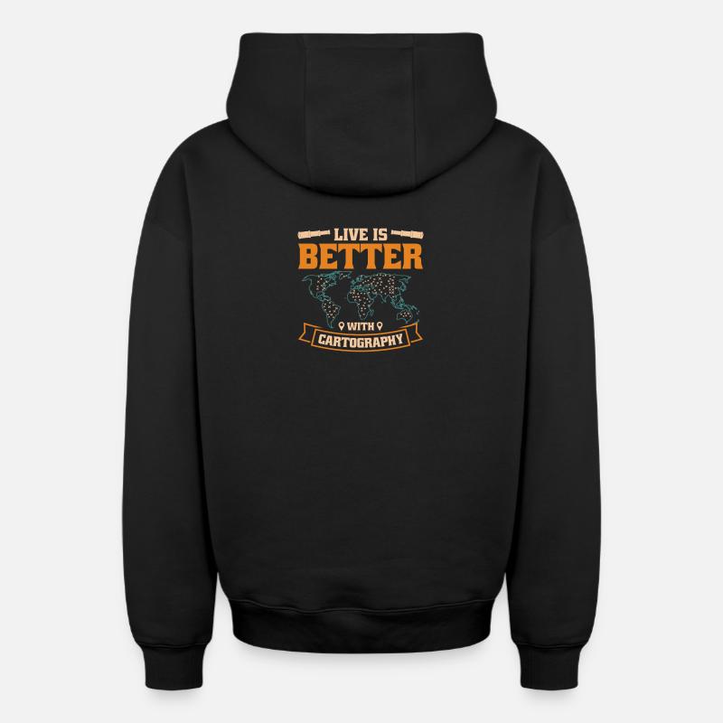 Conception cartographique - Sweat à capuche unisexe zippé oversize épais SPREAD - noir