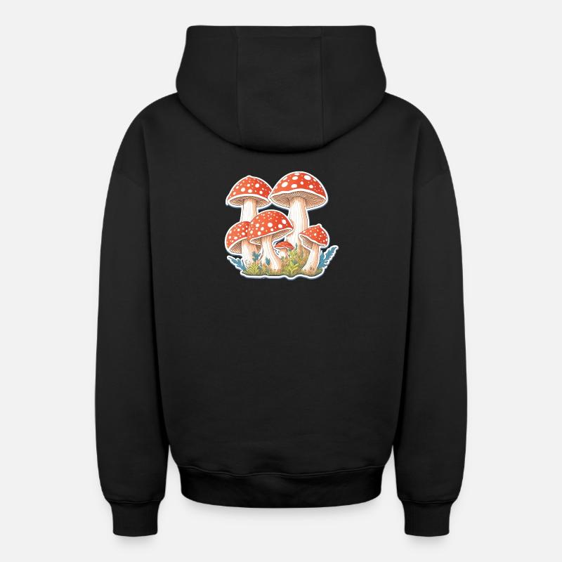 Toadstools, mushrooms - Oversized Heavyweight Unisex Zip Hoodie - black