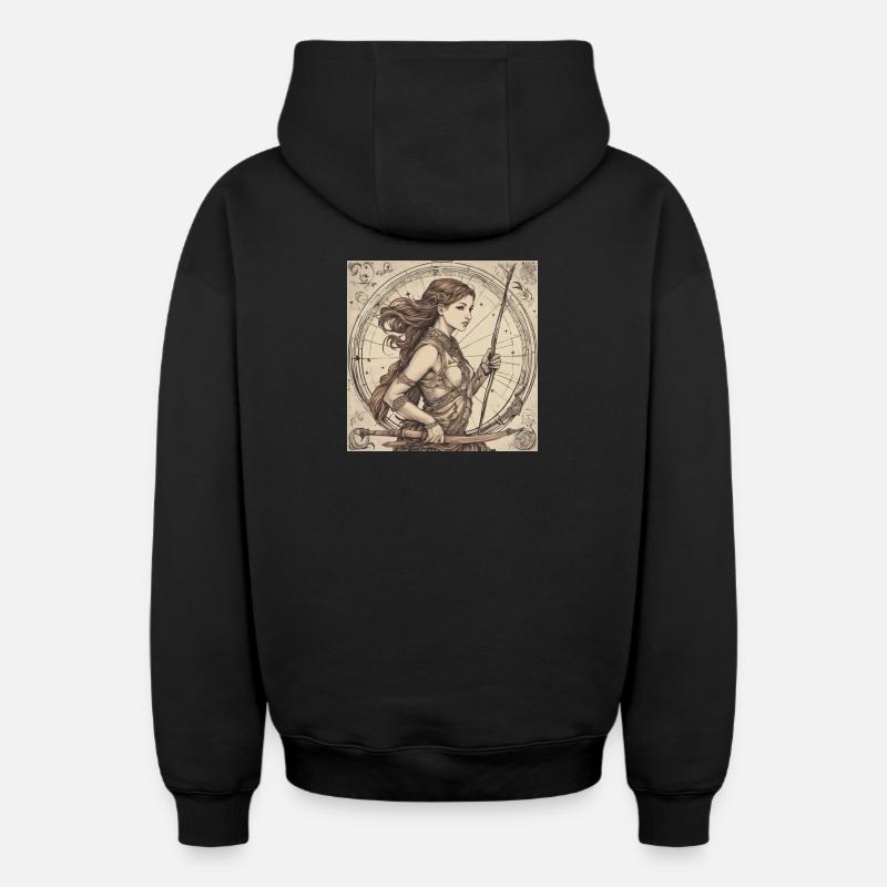 Zodiaque Sagittaire - Sweat à capuche unisexe zippé oversize épais SPREAD - noir