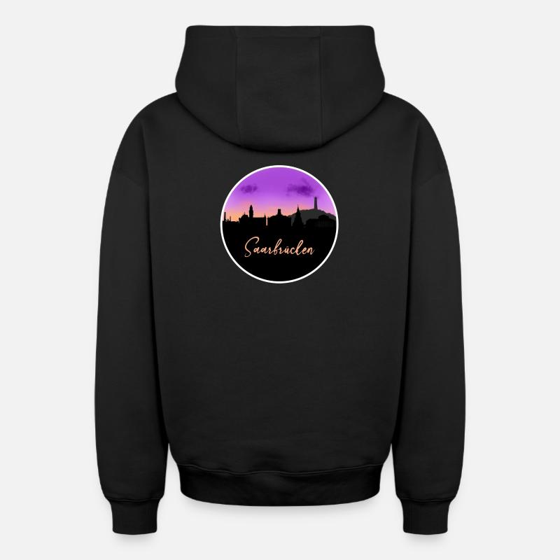 Saarbrücken Fineline Skyline - Sweat à capuche unisexe zippé oversize épais SPREAD - noir