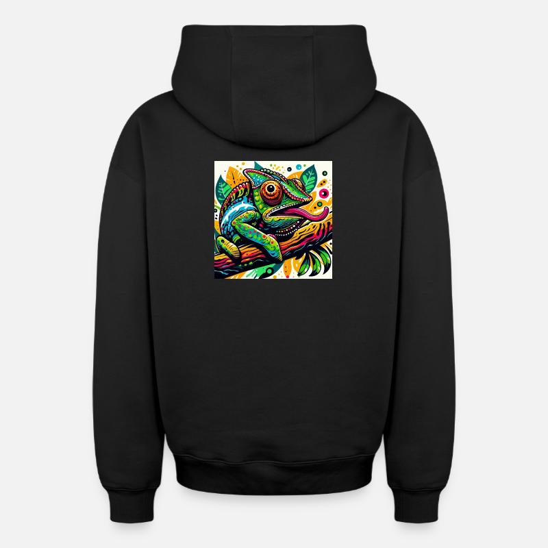 Caméléon - Sweat à capuche unisexe zippé oversize épais SPREAD - noir