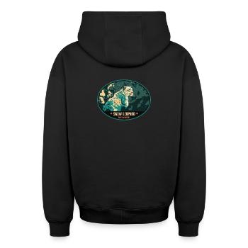 Snow Leopard illustration patch - Oversized Heavyweight Unisex Zip Hoodie - black - Back - AI Model Male 185 dark (185cm)