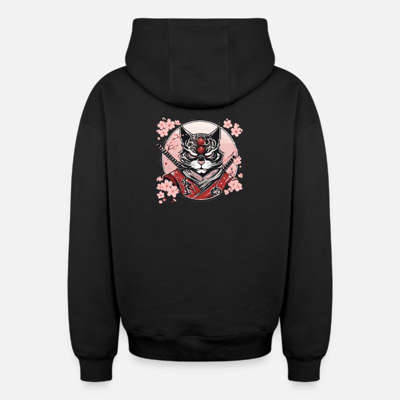 Dämonischer Kawaii Neko Samurai : Katzen-Samurai - Oversized Heavyweight Unisex Zip Hoodie - Schwarz