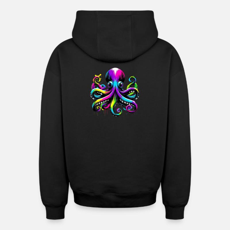 Pieuvre - Sweat à capuche unisexe zippé oversize épais SPREAD - noir