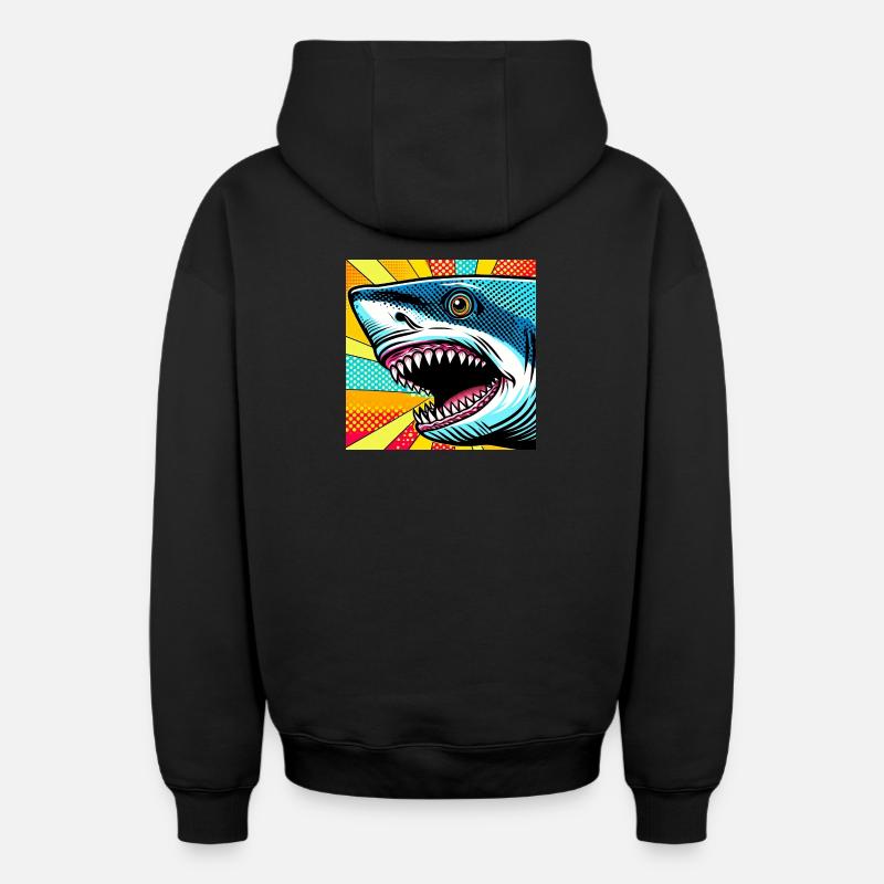 Requin Pop Art - Sweat à capuche unisexe zippé oversize épais SPREAD - noir