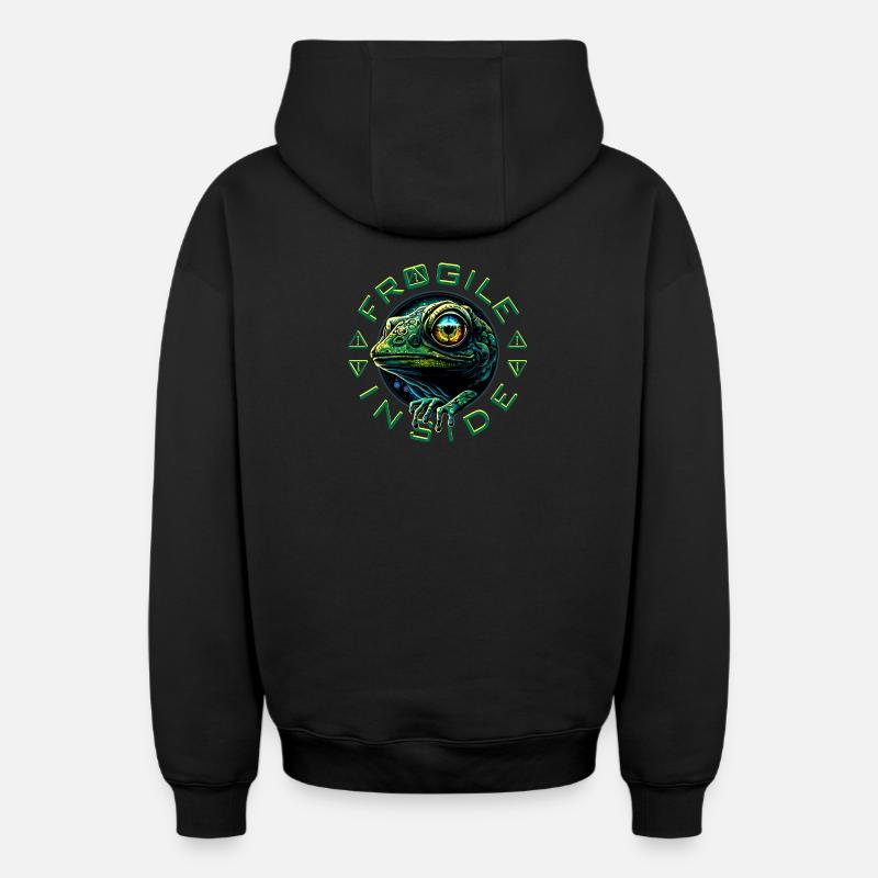 Frogile Inside - Sweat à capuche unisexe zippé oversize épais SPREAD - noir