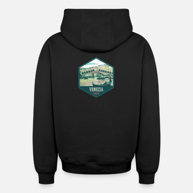 Illustration du Pont Rialto, Venise - Sweat à capuche unisexe zippé oversize épais SPREAD - noir