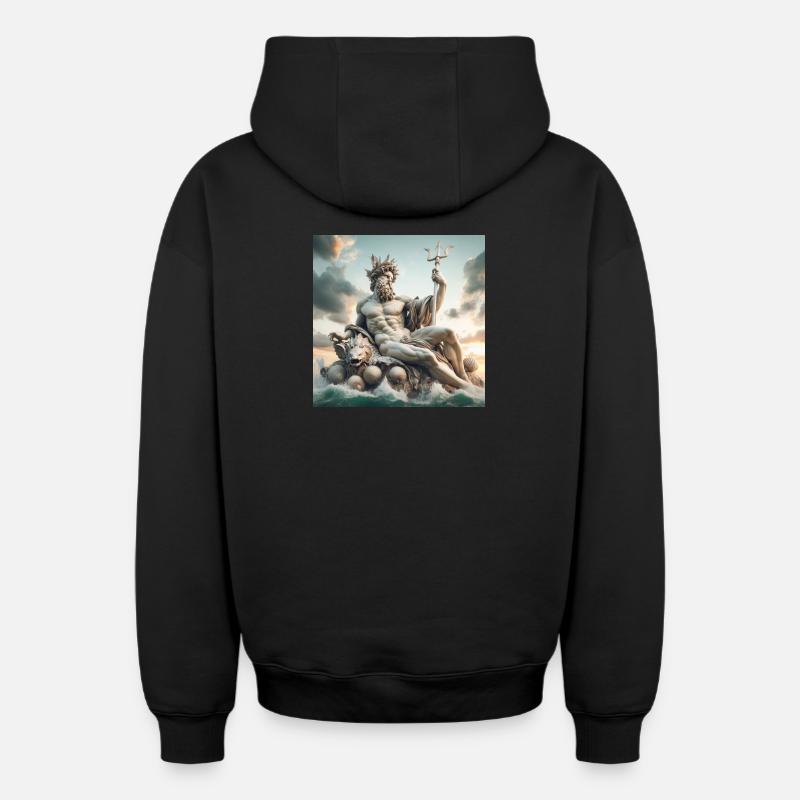 Poséidon - Sweat à capuche unisexe zippé oversize épais SPREAD - noir