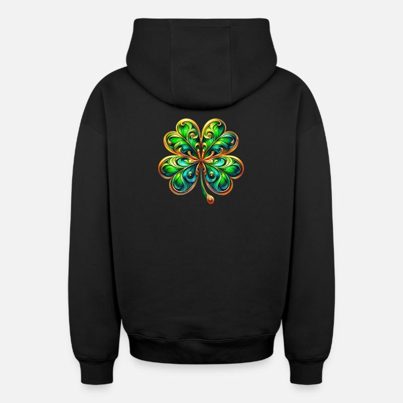 Trèfle à quatre feuilles - Sweat à capuche unisexe zippé oversize épais SPREAD - noir