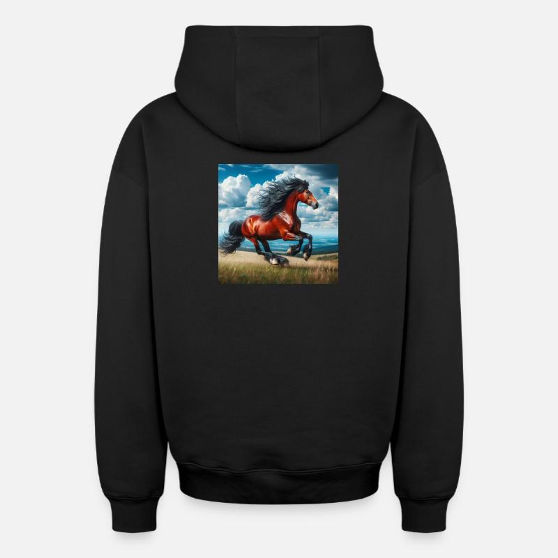 Cheval au galop - Sweat à capuche unisexe zippé oversize épais SPREAD - noir