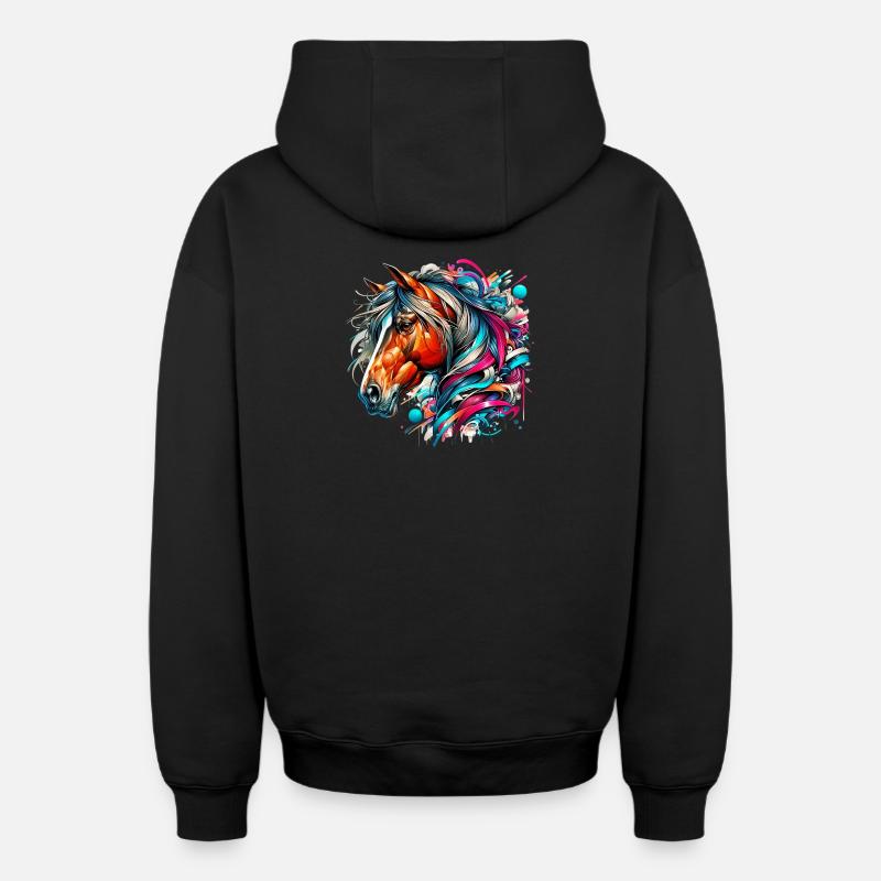 Cheval - Sweat à capuche unisexe zippé oversize épais SPREAD - noir