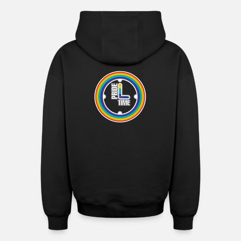 Regenbogen Pride Ring Uhr - Oversized Heavyweight Unisex Zip Hoodie - Schwarz
