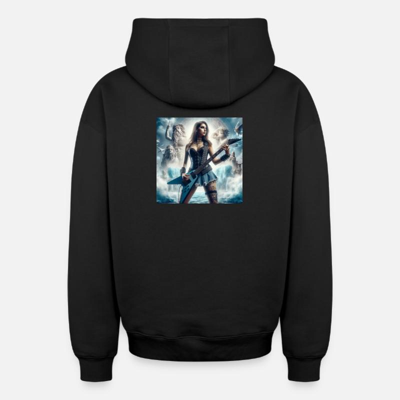 Guitariste avec Poséidon - Sweat à capuche unisexe zippé oversize épais SPREAD - noir