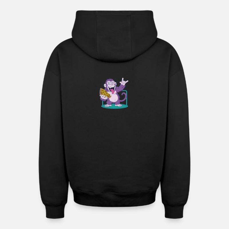 Pizza: Monkey makes it better! - Oversized Heavyweight Unisex Zip Hoodie - black