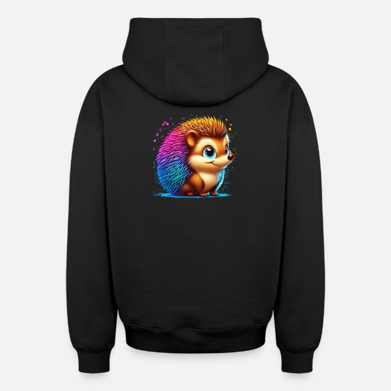 Hérisson - Sweat à capuche unisexe zippé oversize épais SPREAD - noir