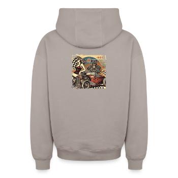 Tuning Hot Rod Design - Oversized Heavyweight Unisex Zip Hoodie - Taupe - Hinten - AI Model Male 178 light (178cm)