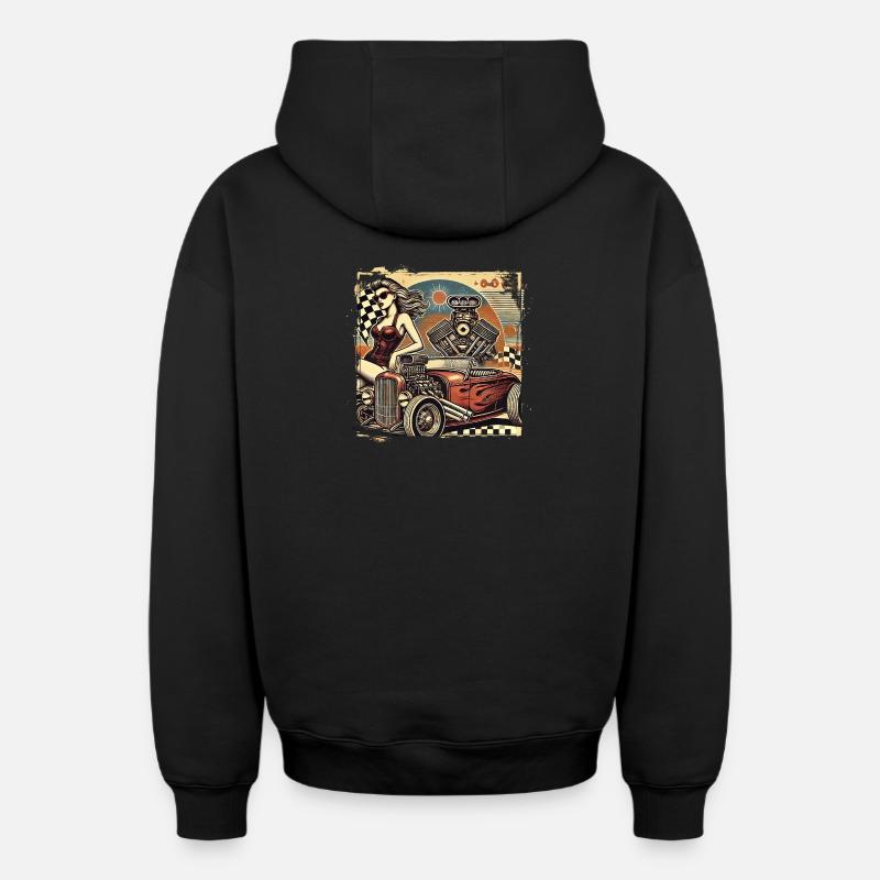 Tuning Hot Rod Design - Sweat à capuche unisexe zippé oversize épais SPREAD - noir